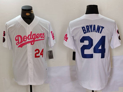 LA.Dodgers #24 Kobe Bryant White Pink Vin & Kobe Patch Stitched Baseball Jerseys Player Jersey