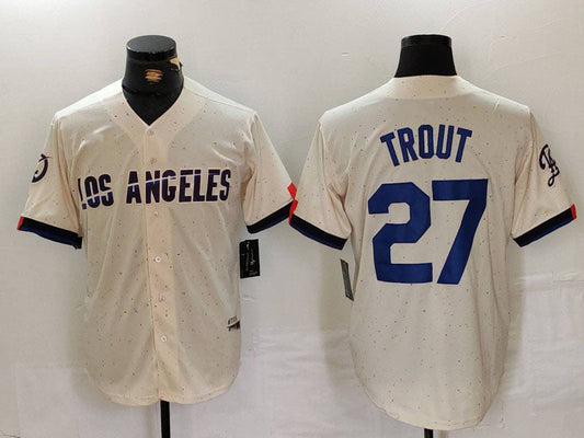 LA.Dodgers #27 Mike Trout Player Cream Limited Stitched Baseball Jerseys