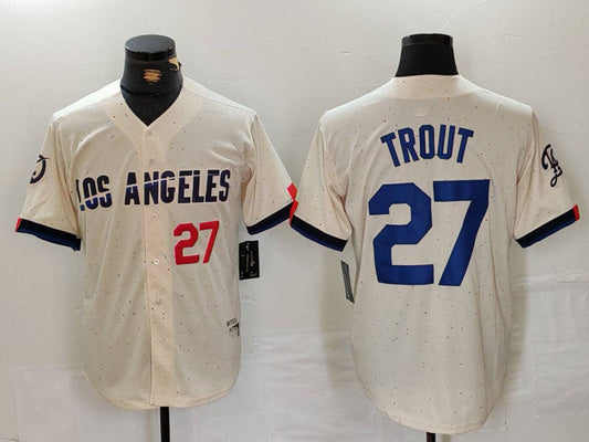 LA.Dodgers #27 Mike Trout Limited Stitched Baseball Jerseys Cream Game Player Jersey