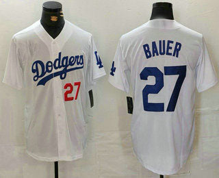 LA.Dodgers #27 Trevor Bauer Player White Game Jersey Stitched Baseball Jerseys