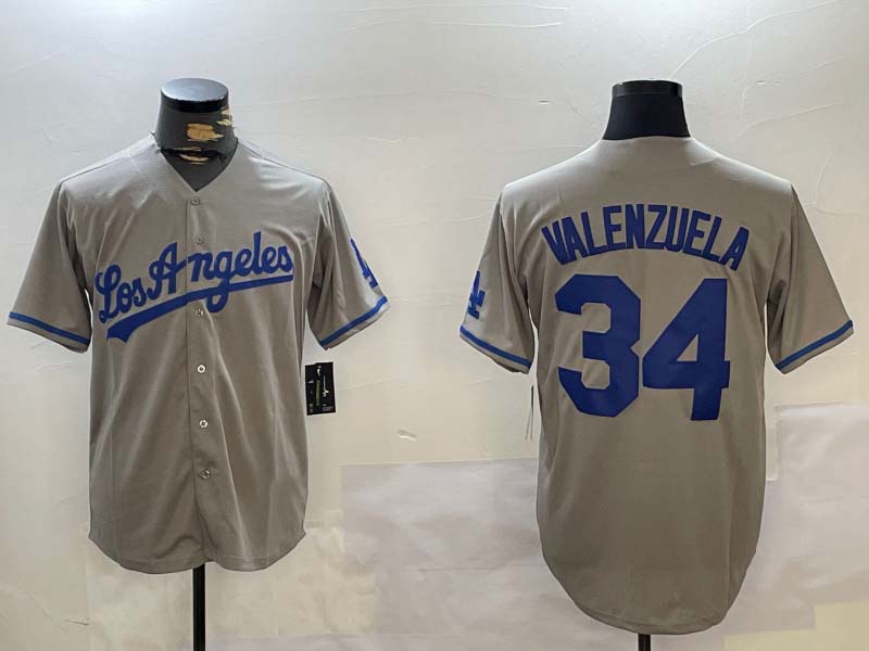 LA.Dodgers #34 Fernando Valenzuela Player Grey Authentic Collection Stitched Baseball Jerseys