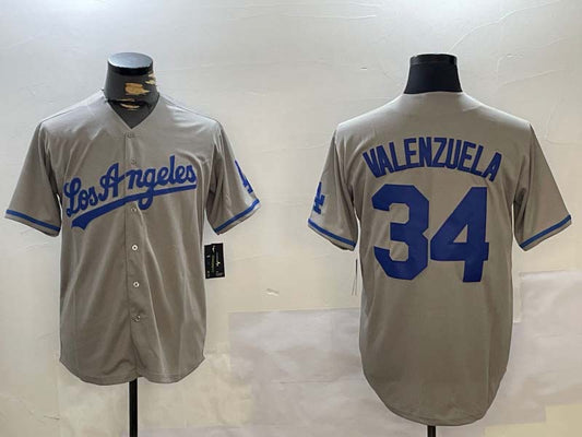 LA.Dodgers #34 Fernando Valenzuela Player Grey Authentic Collection Stitched Baseball Jerseys