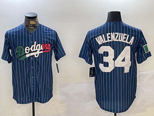 LA.Dodgers #34 Fernando Valenzuela blue Player Jersey Authentic Collection Stitched Baseball Jerseys