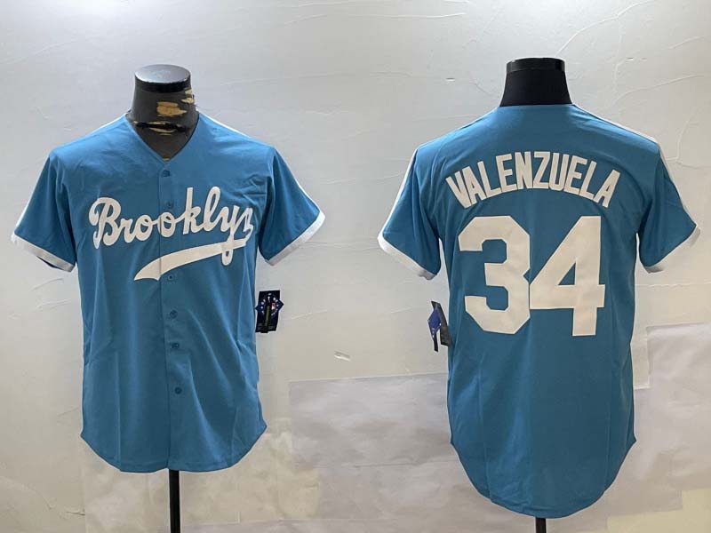 LA.Dodgers #34 Fernando Valenzuela blue Authentic Collection Stitched Baseball Jerseys Player Jersey