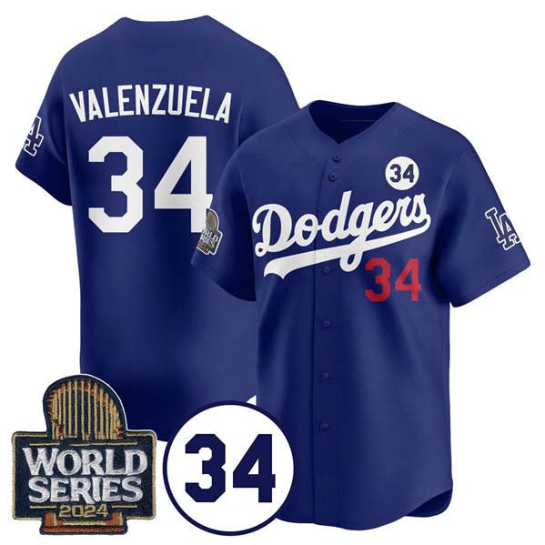 LA.Dodgers #34 Toro Valenzuela Player Royal With No.34 Patch Cool Base Stitched Baseball Jersey