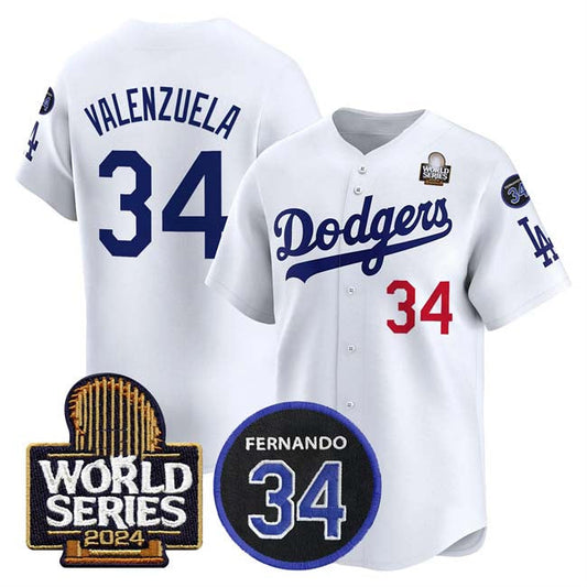 LA.Dodgers #34 Toro Valenzuela Player White World Series With Fernando Memorial Patch Limited Stitched Baseball Jerseys