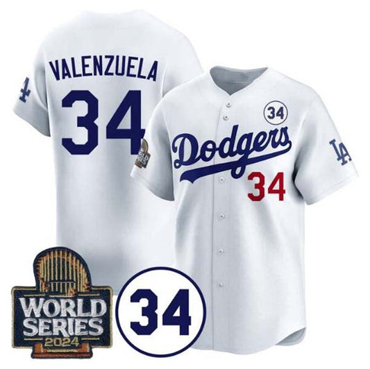 LA.Dodgers #34 Toro Valenzuela Player White 2024 World Series With No. 34 Patch Limited Stitched Baseball Jerseys