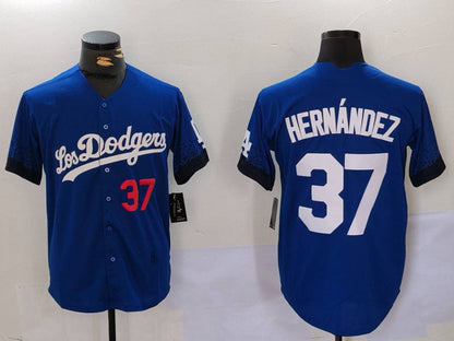 LA.Dodgers #37 Teoscar Hernández Player Game Jersey Blue Cool Base Stitched Baseball Jerseys