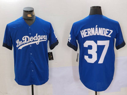 LA.Dodgers #37 Teoscar Hernández Blue Cool Base Stitched Baseball Jerseys Player Game Jersey