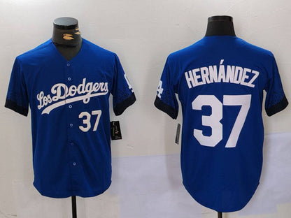 LA.Dodgers #37 Teoscar Hernández Player Blue Cool Base Stitched Baseball Jerseys