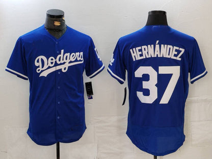 LA.Dodgers #37 Teoscar Hernandez Player Blue Flex Base Stitched Baseball Jerseys