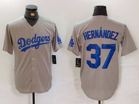 LA.Dodgers #37 Teoscar Hernandez Player Jersey Grey Cool Base Stitched Baseball Jerseys