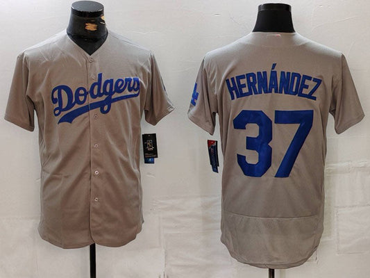 LA.Dodgers #37 Teoscar Hernandez Player Jersey Grey Flex Base Stitched Baseball Jerseys