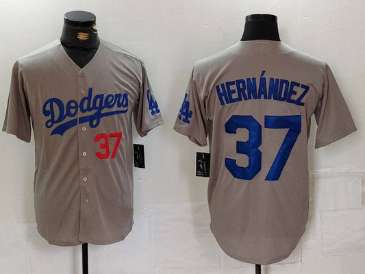 LA.Dodgers #37 Teoscar Hernandez Grey Stitched Baseball Jerseys Player Game Jersey