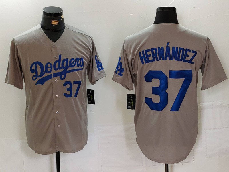 LA.Dodgers #37 Teoscar Hernandez Grey Stitched Baseball Jerseys Player Jersey