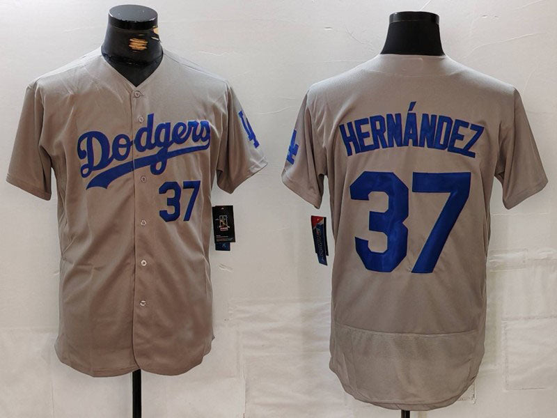 LA.Dodgers #37 Teoscar Hernandez Player Grey Flex Base Stitched Baseball Jerseys