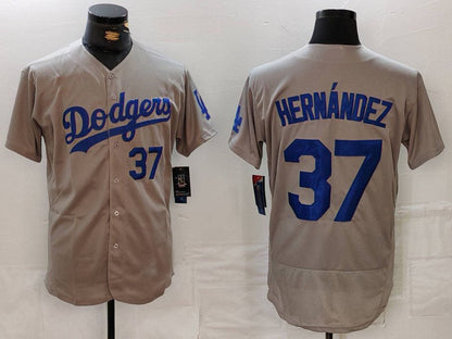 LA.Dodgers #37 Teoscar Hernandez Player Grey Flex Base Stitched Baseball Jerseys