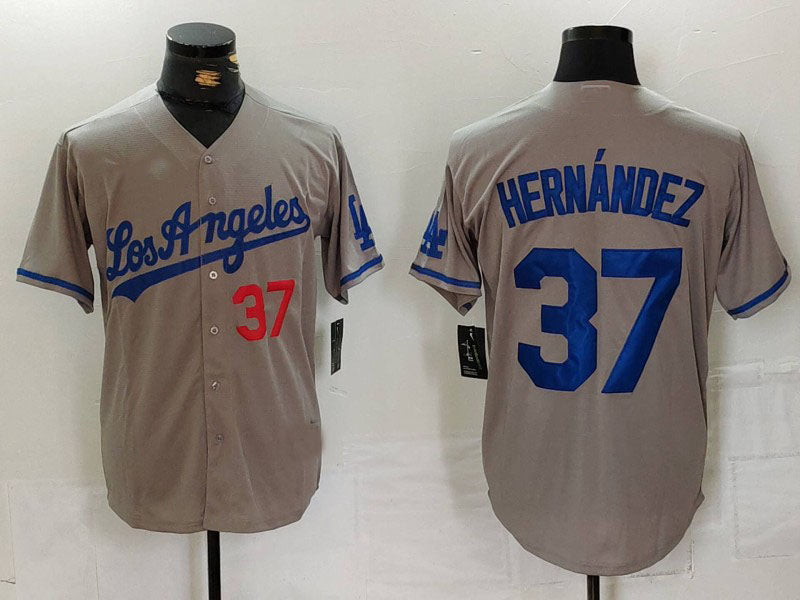 LA.Dodgers #37 Teoscar Hernandez Player Grey With Los Cool Base Stitched Baseball Jerseys