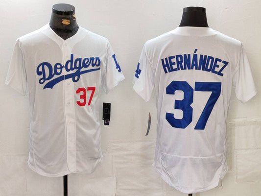 LA.Dodgers #37 Teoscar Hernandez Player White Flex Base Stitched Baseball Jerseys