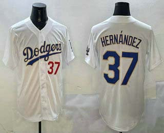 LA.Dodgers #37 Teoscar Hernandez Player White Gold Cool Base Stitched Baseball Jerseys