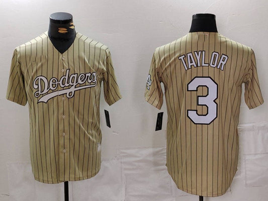 LA.Dodgers #3 Chris Taylor Player Cream Pinstripe Stitched Cool Base Baseball Jerseys