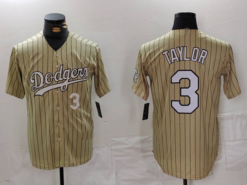 LA.Dodgers #3 Chris Taylor Cream Player Jersey Pinstripe Stitched Cool Base Baseball Jerseys