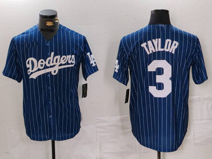 LA.Dodgers #3 Chris Taylor Navy Player Jersey Pinstripe Stitched Cool Base Baseball Jerseys