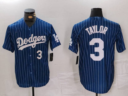 LA.Dodgers #3 Chris Taylor Navy Pinstripe Stitched Cool Base Baseball Jerseys Player Jersey