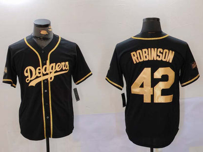 LA.Dodgers #42 Jackie Robinson Player Black Gold World Series Champions Cool Base Stitched Baseball Jerseys