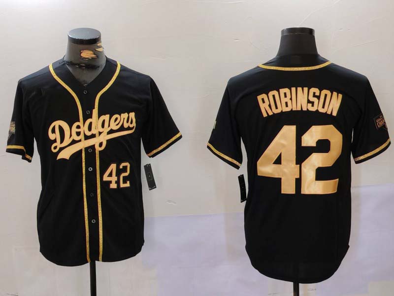 LA.Dodgers #42 Jackie Robinson Black Gold Player Jersey World Series Champions Cool Base Stitched Baseball Jerseys