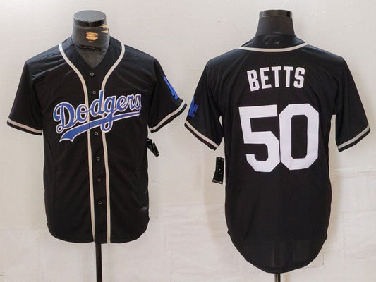 LA.Dodgers #50 Mookie Betts Player Black White Cool Base Stitched Baseball Jersey