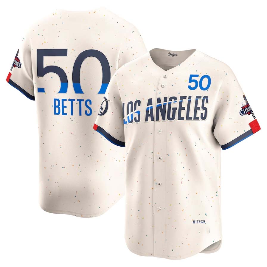 LA.Dodgers #50 Mookie Betts Cream World Series Champions City Connect Limited Player Stitched Baseball Jerseys