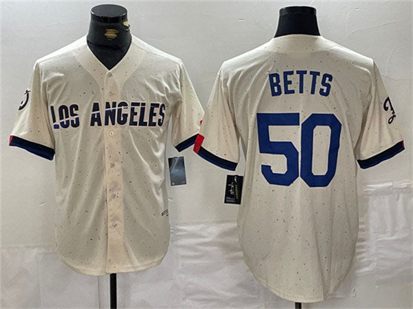 LA.Dodgers #50 Mookie Betts Player Cream Stitched Baseball Jerseys