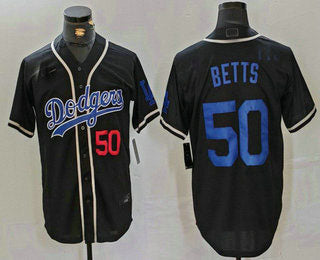 LA.Dodgers #50 Mookie Betts Black Stitched Baseball Jerseys Player Elite Jersey