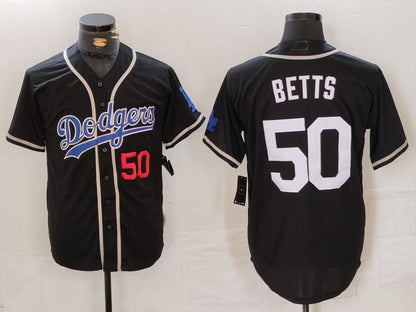 LA.Dodgers #50 Mookie Betts Player Number Black White Cool Base Stitched Baseball Jersey