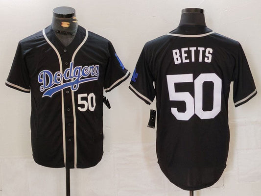 LA.Dodgers #50 Mookie Betts Player Black White Cool Base Stitched Baseball Jerseys