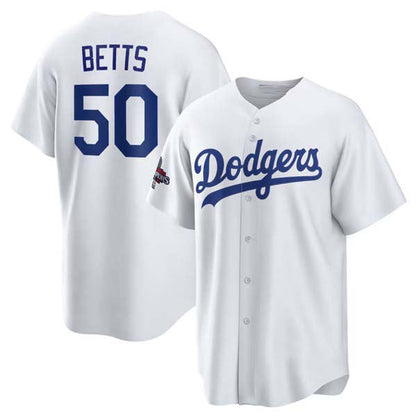 LA.Dodgers #50 Mookie Betts Player White World Series Champions Home Stitched Baseball Jerseys