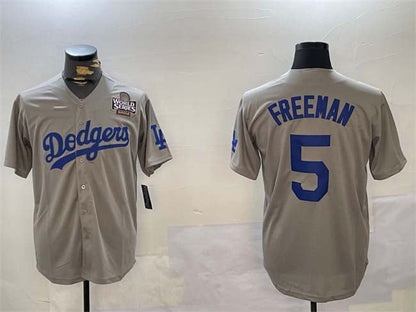 LA.Dodgers #5 Freddie Freeman Player Grey Cool Base Stitched Baseball Jerseys