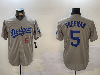 LA.Dodgers #5 Freddie Freeman Grey Player Game Jersey Cool Base Stitched Baseball Jerseys