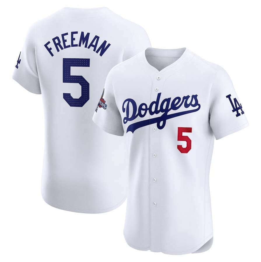 LA.Dodgers #5 Freddie Freeman White World Series Champions Home Elite Player Stitched Baseball Jersey