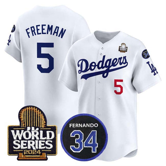 LA.Dodgers #5 Freddie Freeman Player White World Series With Fernando Memorial Patch Limited Stitched Baseball Jerseys