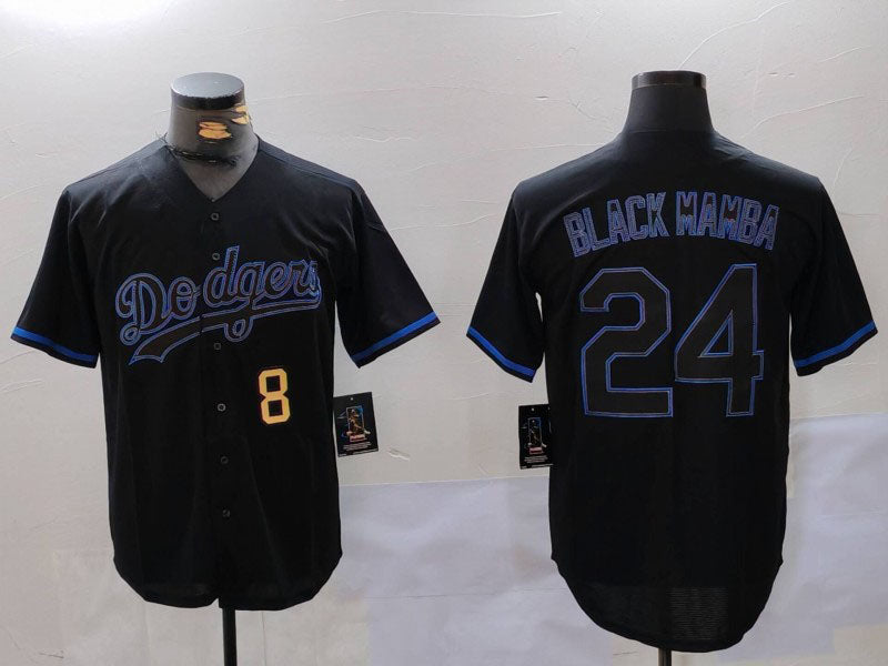 LA.Dodgers #8 24 Kobe Bryant Black Mamba Player Lights Out Black Fashion Stitched Cool Base Baseball Jerseys