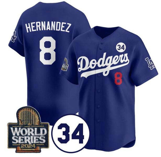 LA.Dodgers #8 Enrique Hernández Player Royal With No. 34 Patch Limited Stitched Baseball Jerseys