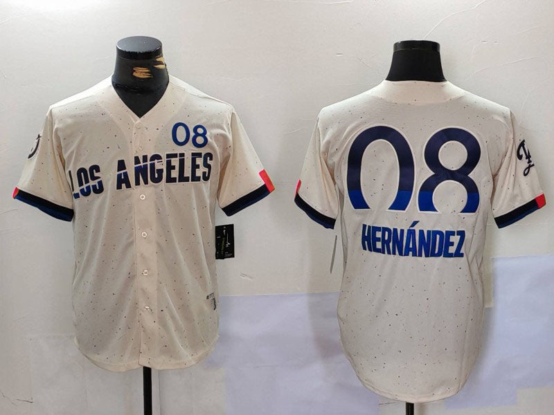 LA.Dodgers #8 Kiké Hernández Cream Player Limited Stitched Baseball Jerseys