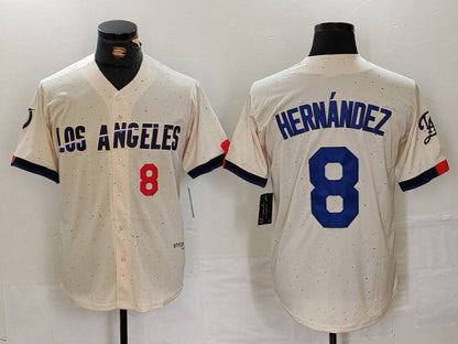 LA.Dodgers #8 Kike Hernandez Limited Stitched Baseball Jerseys Cream Game Player Jersey