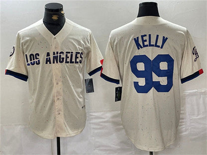 LA.Dodgers #99 Joe Kelly Cream Stitched Baseball Jerseys Player Game Jersey