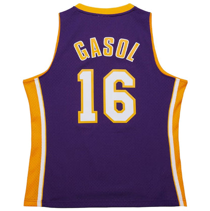 LA.Lakers #16 Pau Gasol Mitchell & Ness 2009-10 Hardwood Classics Swingman Player Jersey - Purple Stitched American Basketball Jerseys