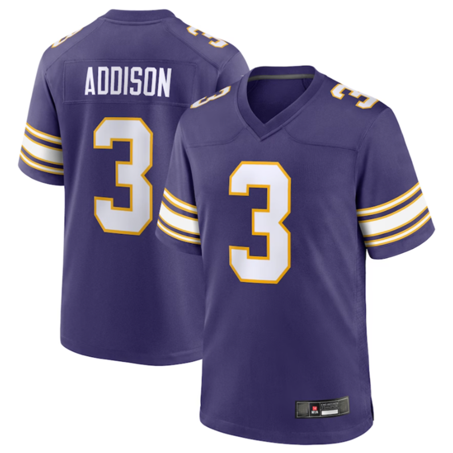 #3 Jordan Addison Player MN.Vikings Purple Classic Game Football Jerseys