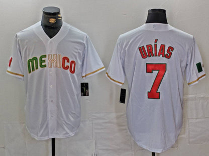 M.Baseball #7 Julio Urias Player White World Classic Game Jersey Stitched Baseball Jerseys