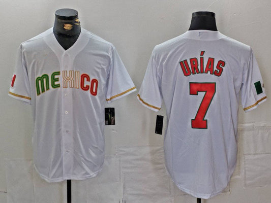 M.Baseball #7 Julio Urias Player White World Classic Game Jersey Stitched Baseball Jerseys